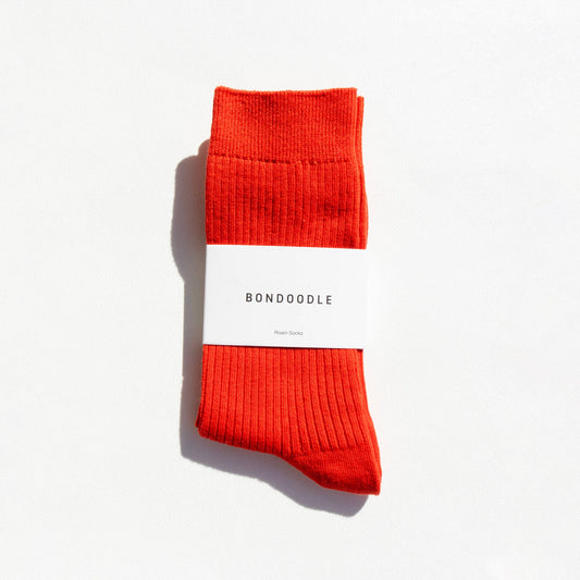 Combed Cotton Ribbed Crew Socks in Tomato