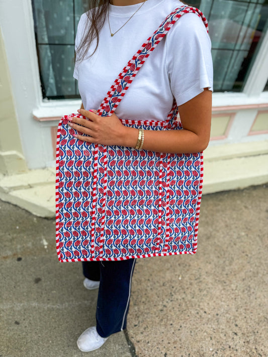Lotus Cotton Kantha Quilted Boho Reversible Tote Bag