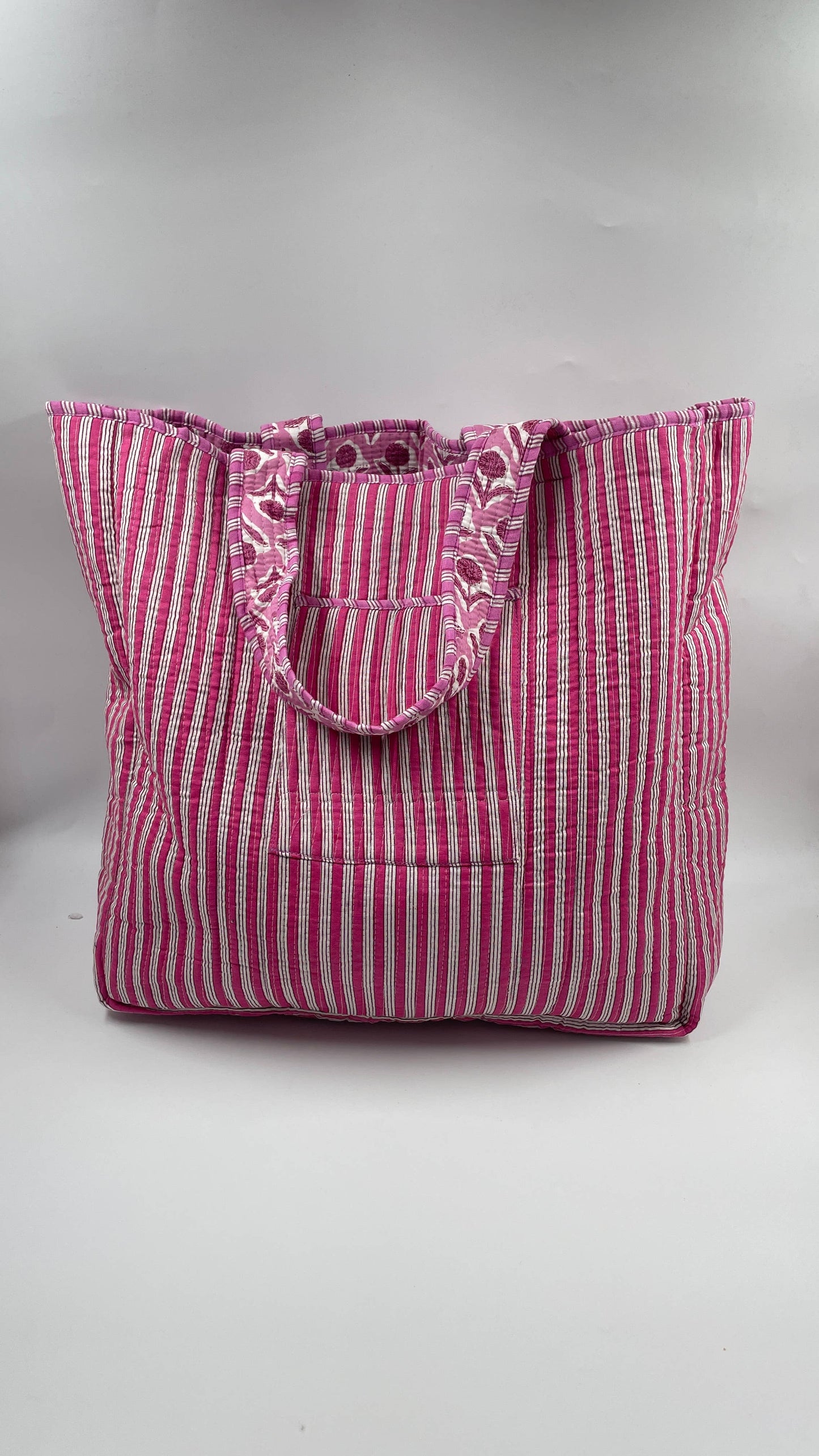Maddie Kantha Quilted Boho Floral Reversible Tote Bag