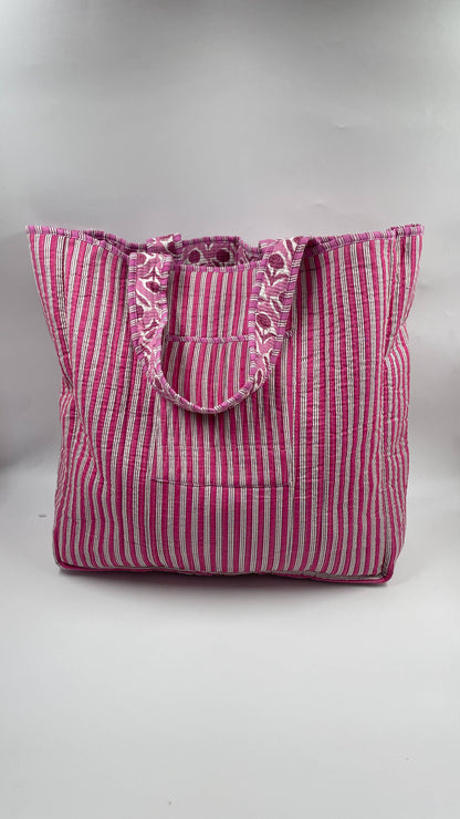 Maddie Kantha Quilted Boho Floral Reversible Tote Bag