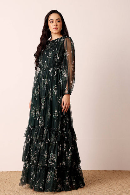 Rebecca Maxi Dress in Emerald Floral