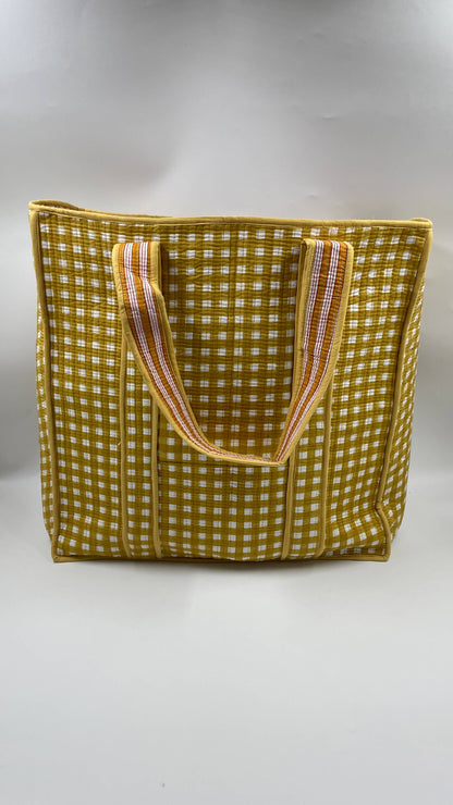Mustard Cotton Kantha Quilted Boho Box Reversible Tote Bag