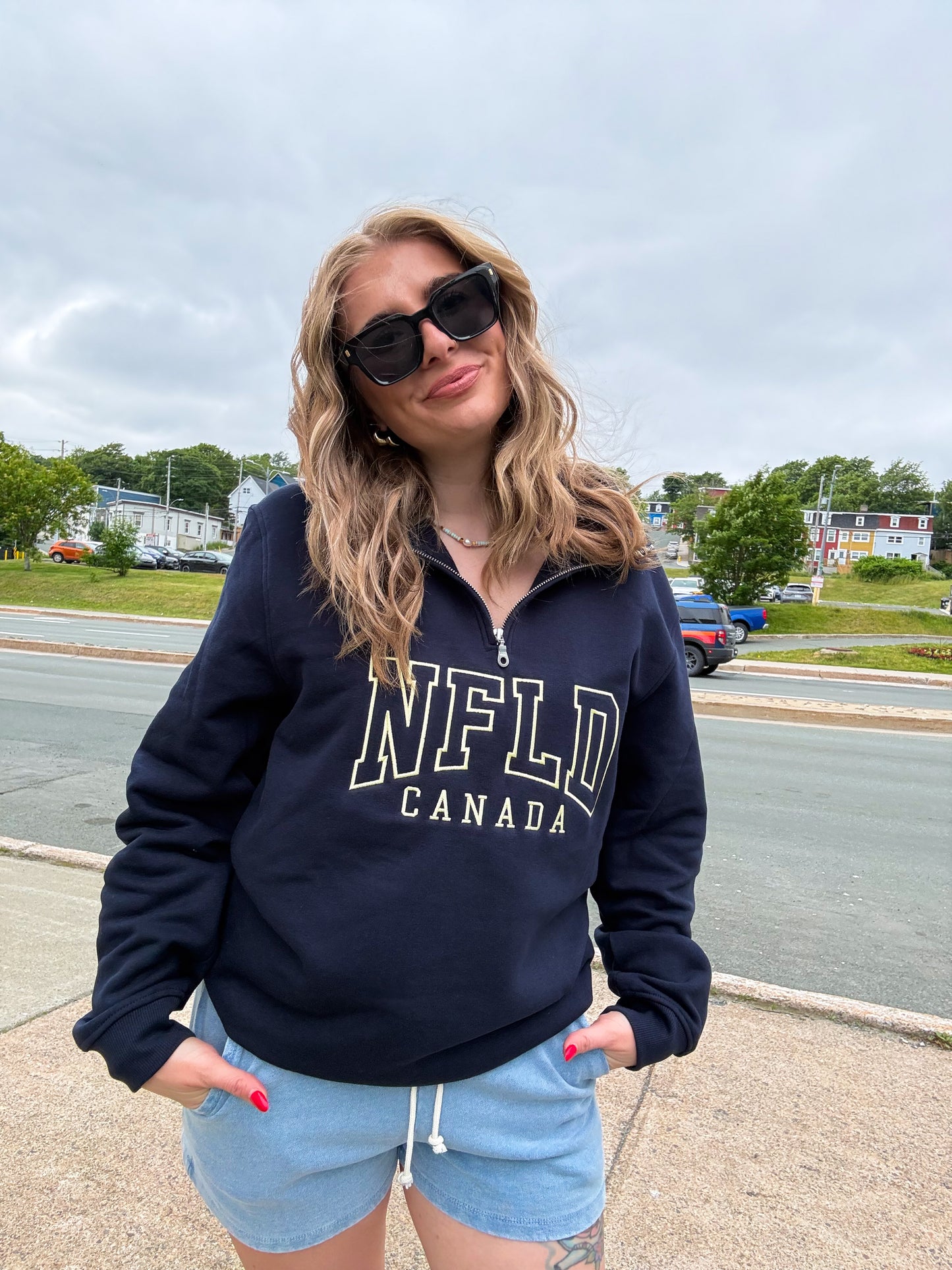 NFLD Canada Quarter Zip in Navy & Yellow