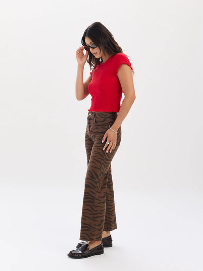 Pleaser High Rise Wide Ankle Jeans in Desert Zebra