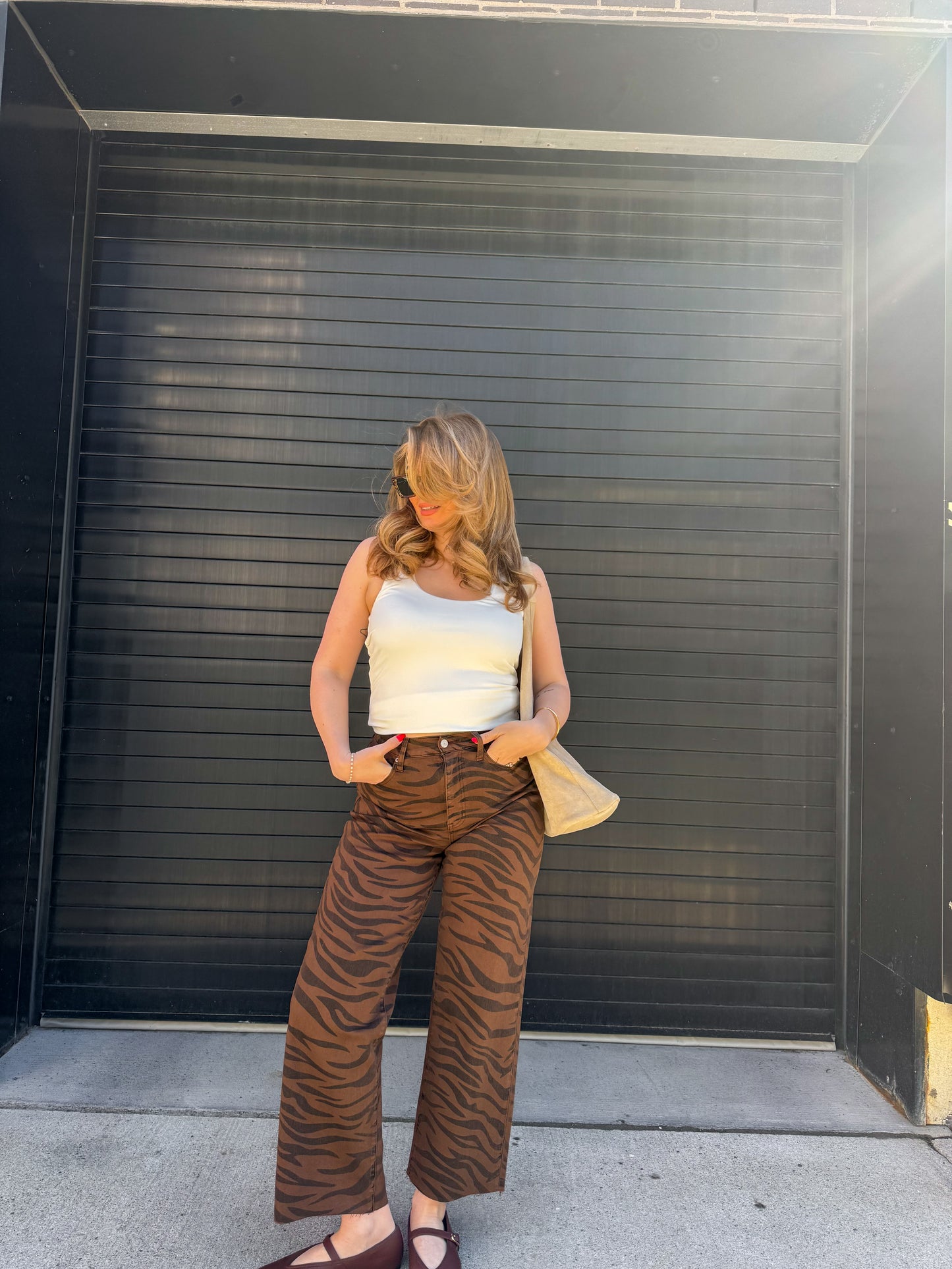 Pleaser High Rise Wide Ankle Jeans in Desert Zebra
