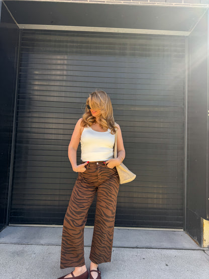 Pleaser High Rise Wide Ankle Jeans in Desert Zebra