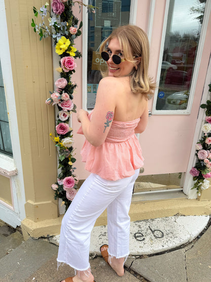 Create Memories Strapless Front Bow Top