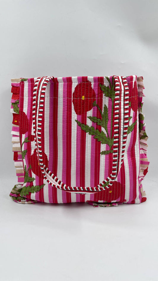 Frill Cotton Kantha Quilted Reversible Tote Bag
