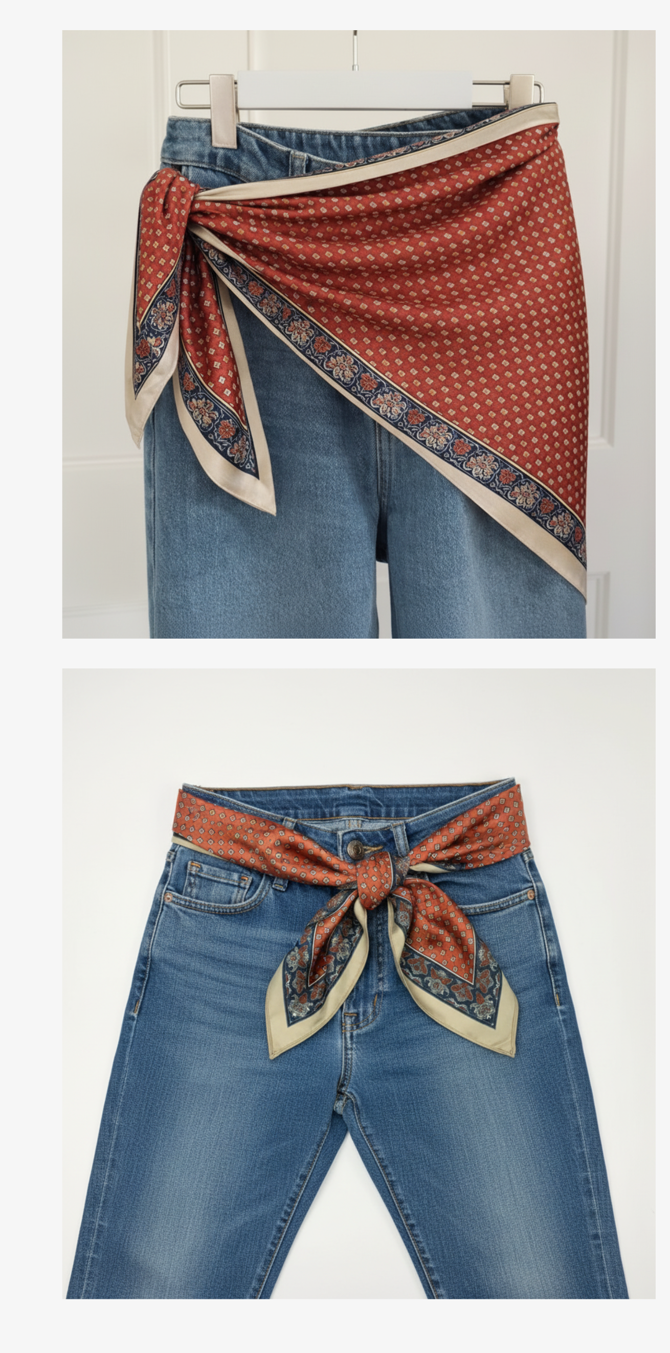 Silky Triangle Dotted Scarf in Rust
