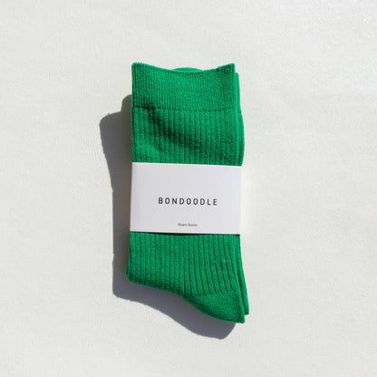 Combed Cotton Ribbed Crew Socks in Green