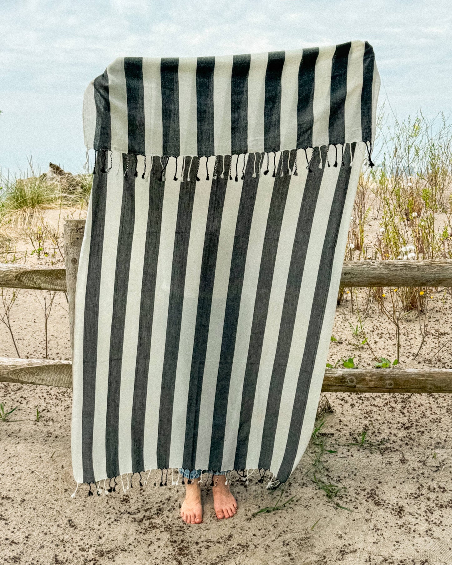 Striped Turkish Beach Towels in Black