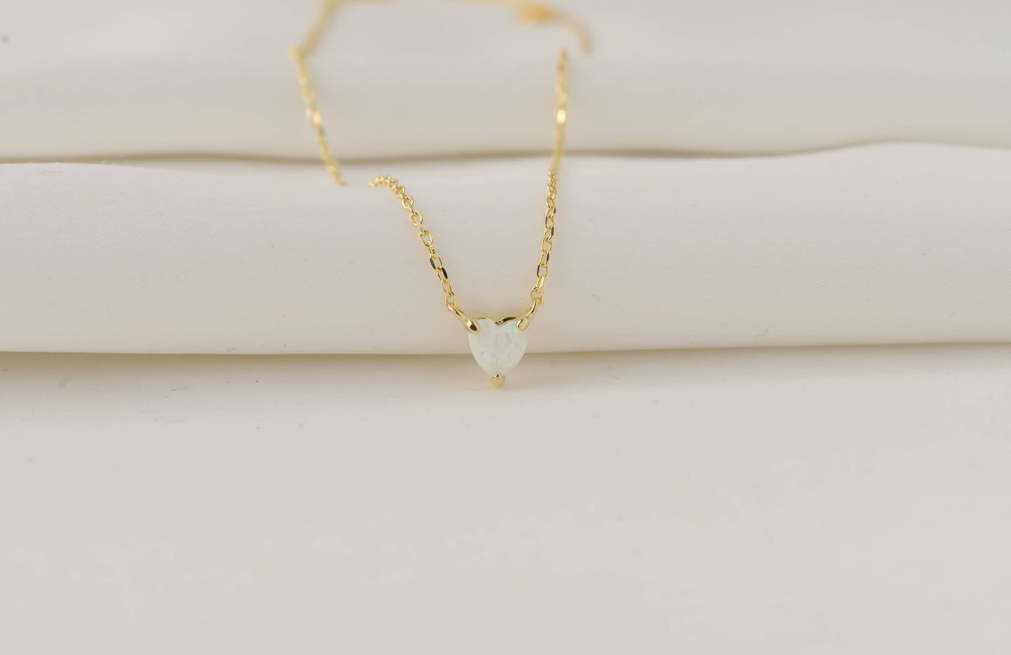 Gold Tiny Opal Heart Necklace