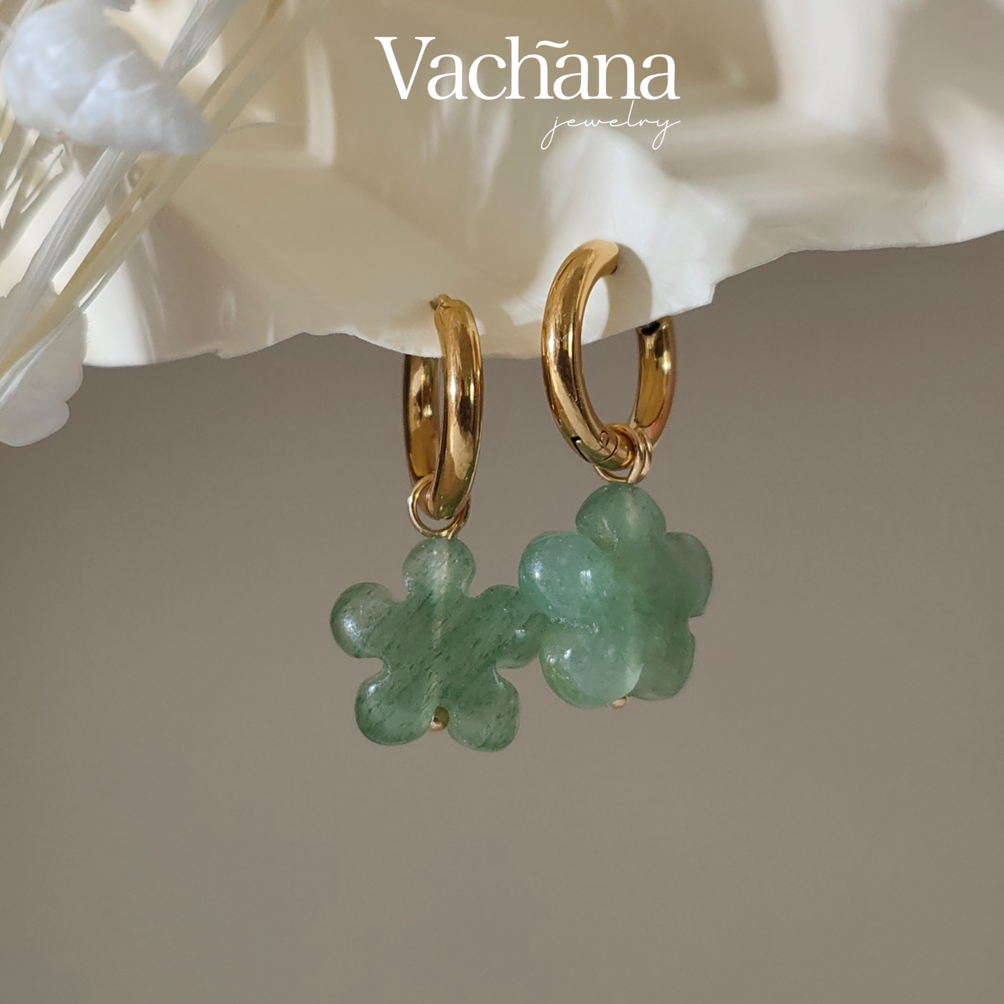 Green Aventurine Flower Huggie Earrings