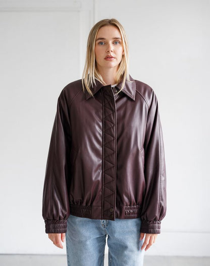 Plum Oversized Bomber Jacket