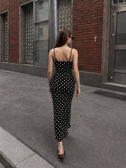 Chocolate Polka-Dot Ruched Dress