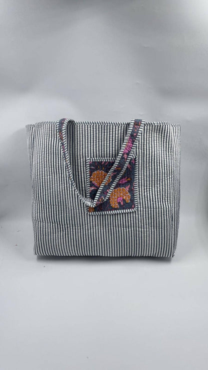 Marsha Kantha Quilted Boho Floral Reversible Tote Bag