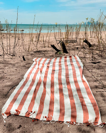 Striped Turkish Beach Towels in Orange