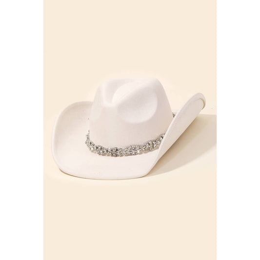 Rhinestone Chain Strap Cowboy Hat in Ivory