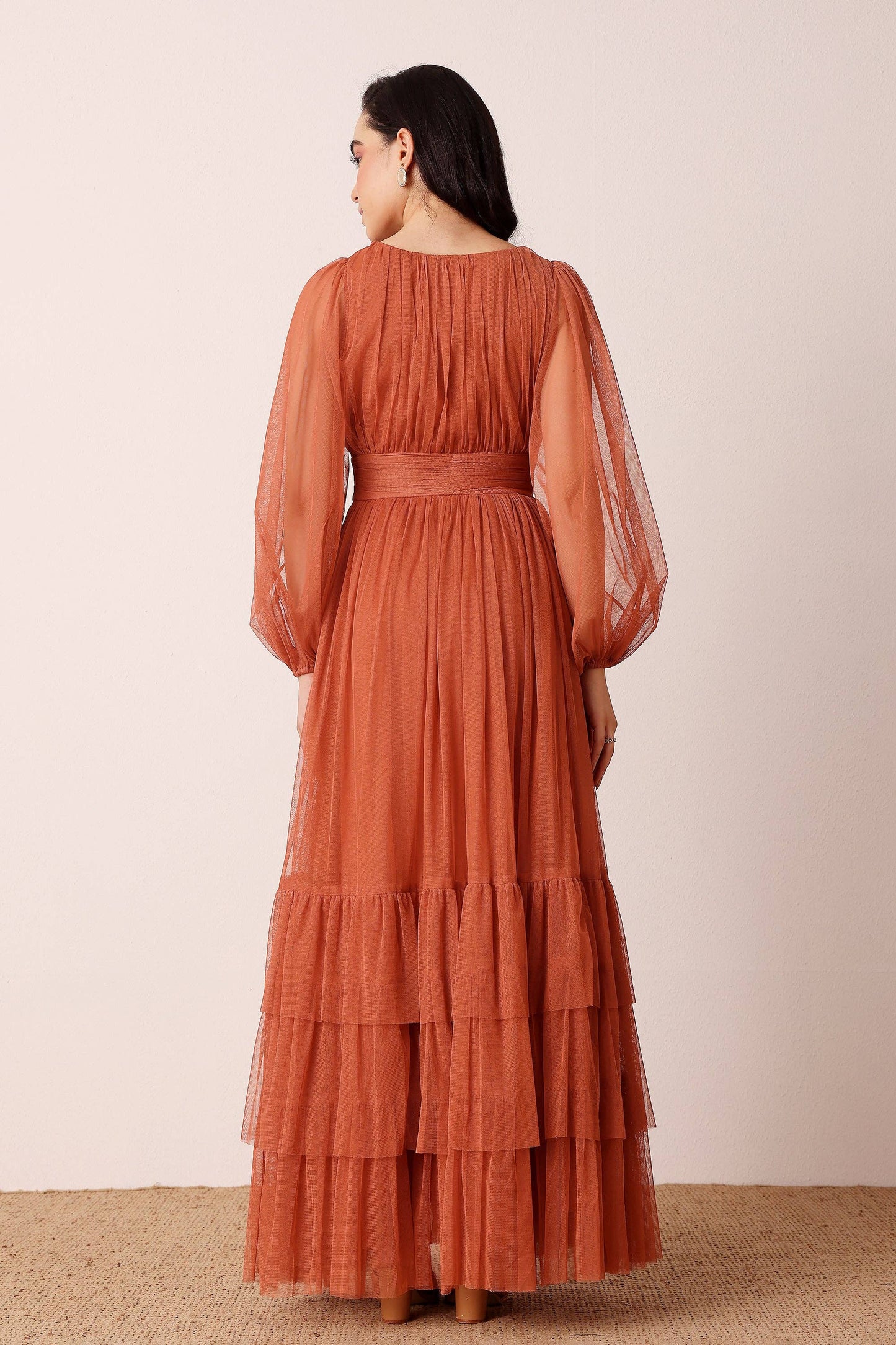 Madison Long Sleeve Maxi Dress in Terracotta