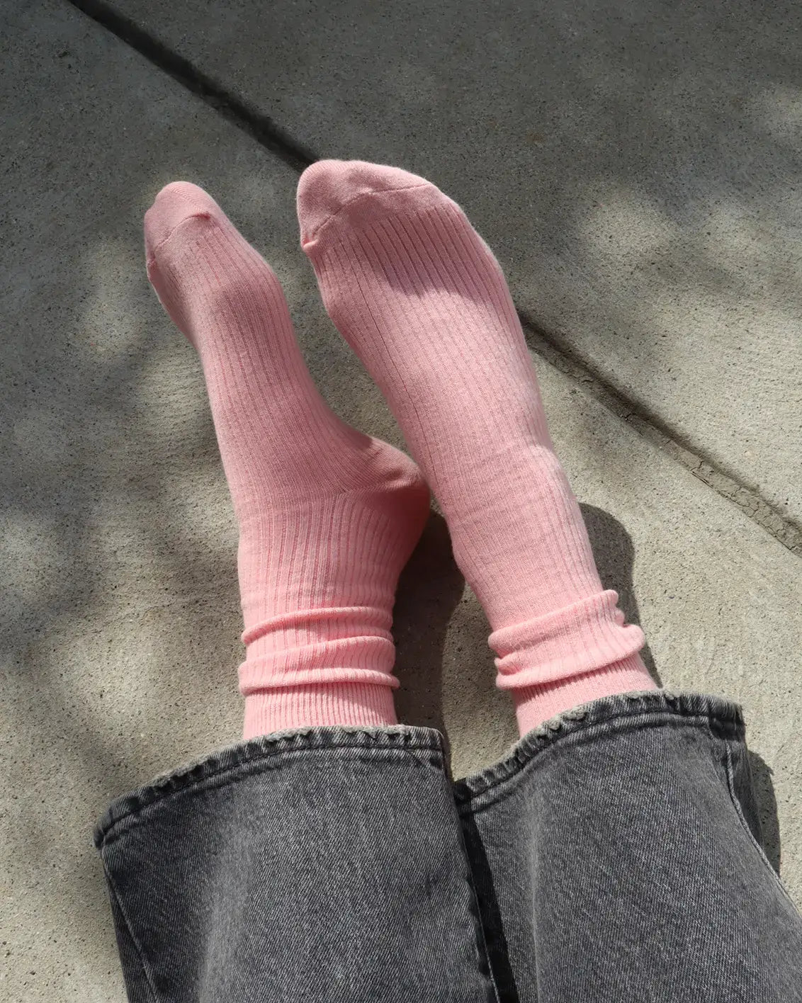 Combed Cotton Ribbed Crew Socks in Rosé