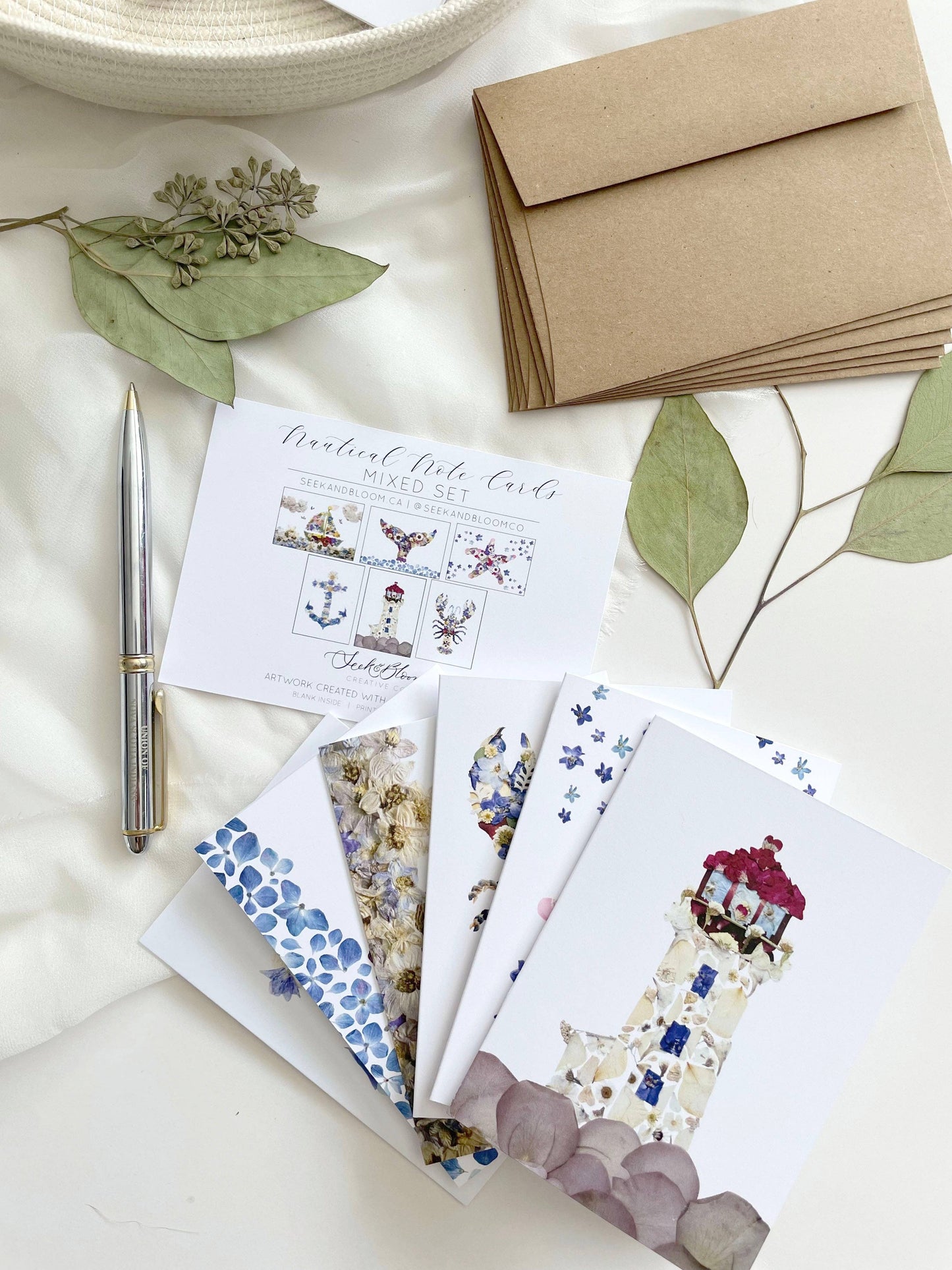 Mixed Pack Nautical Pressed Flower Note Card Set