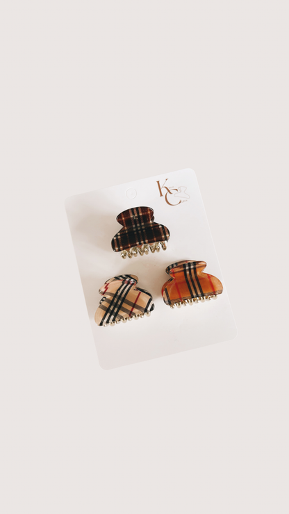 Plaid Mini Hair Clips Set