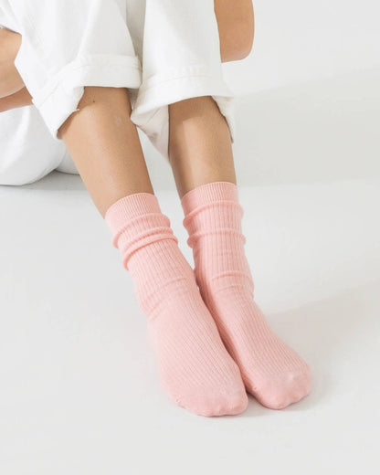 Combed Cotton Ribbed Crew Socks in Rosé