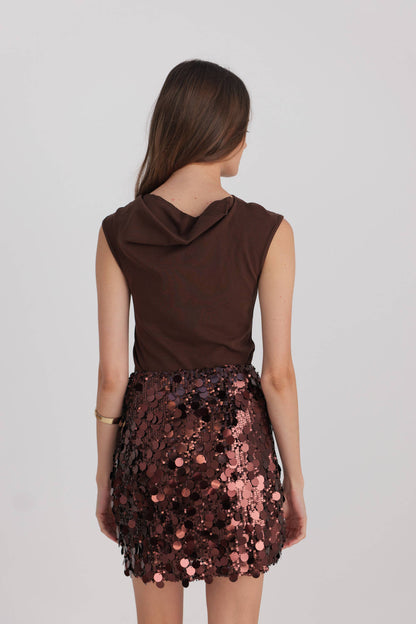 Hilary Sequin Mini Skirt in Brown