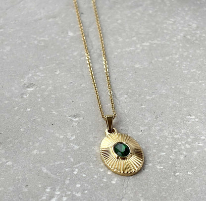 Shield Pendant With Green Stone