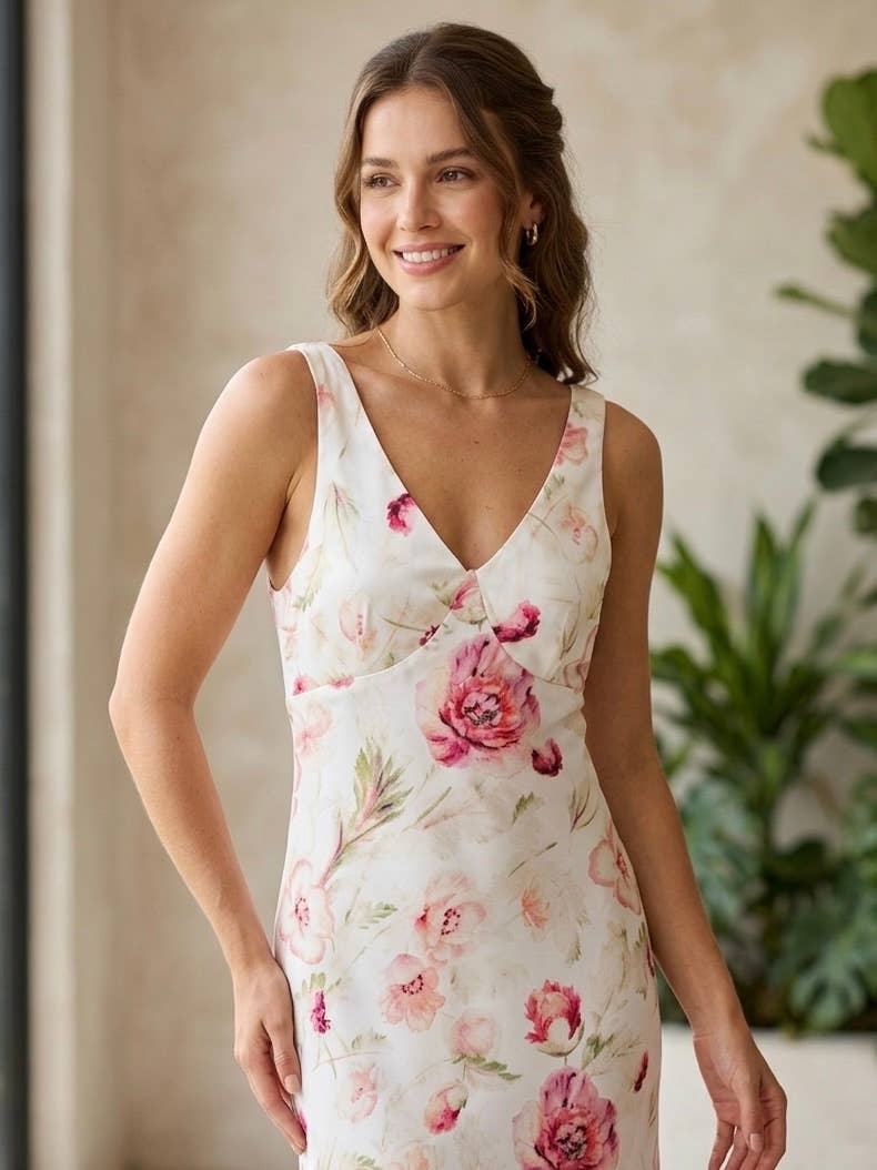 Floral Softness Backless Maxi Dress