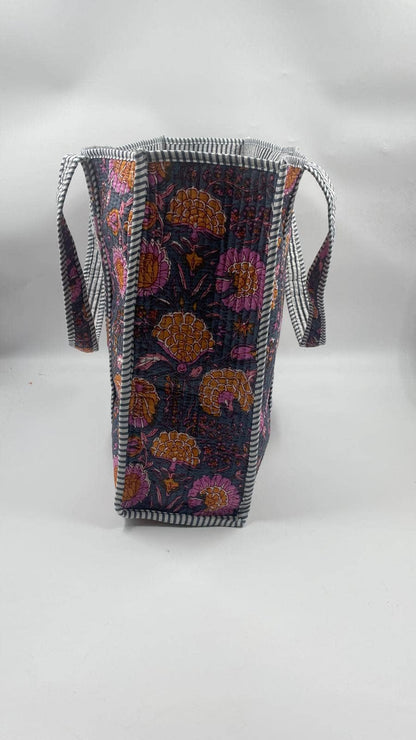 Marsha Kantha Quilted Boho Floral Reversible Tote Bag