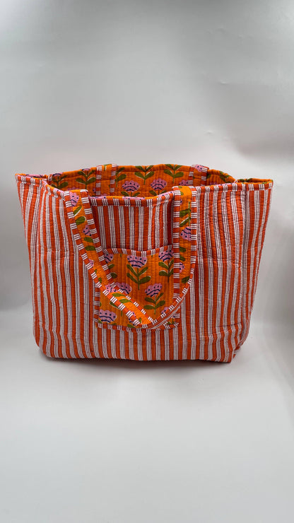 Boho Floral Kantha Quilted  Reversible Tote Bag