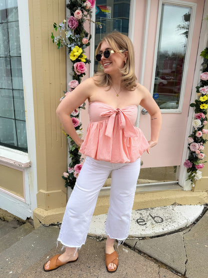 Create Memories Strapless Front Bow Top