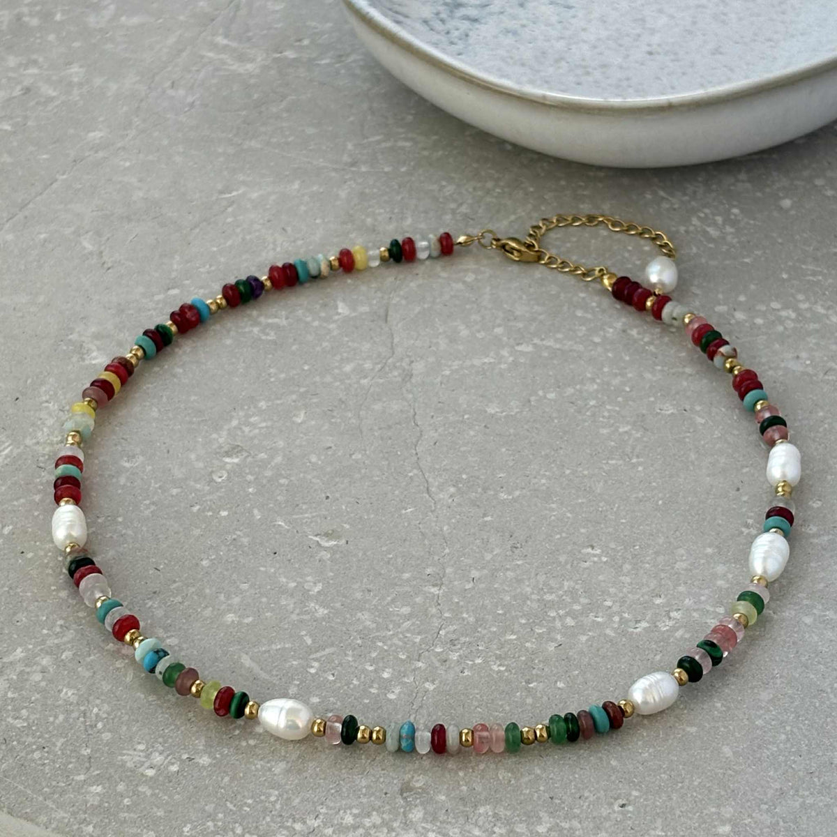Multi-colour Stone And Pearl Necklace