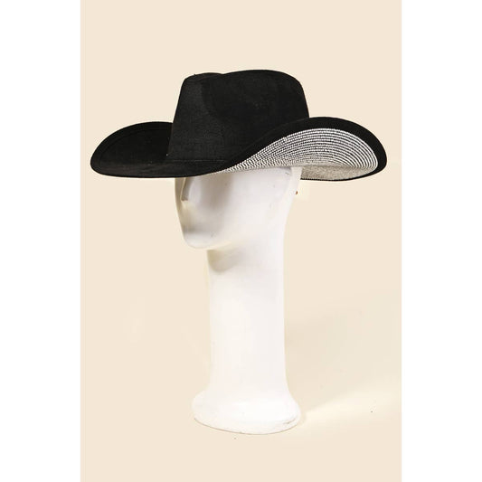 Studded Rhinestone Brim Cowboy Hat in Black