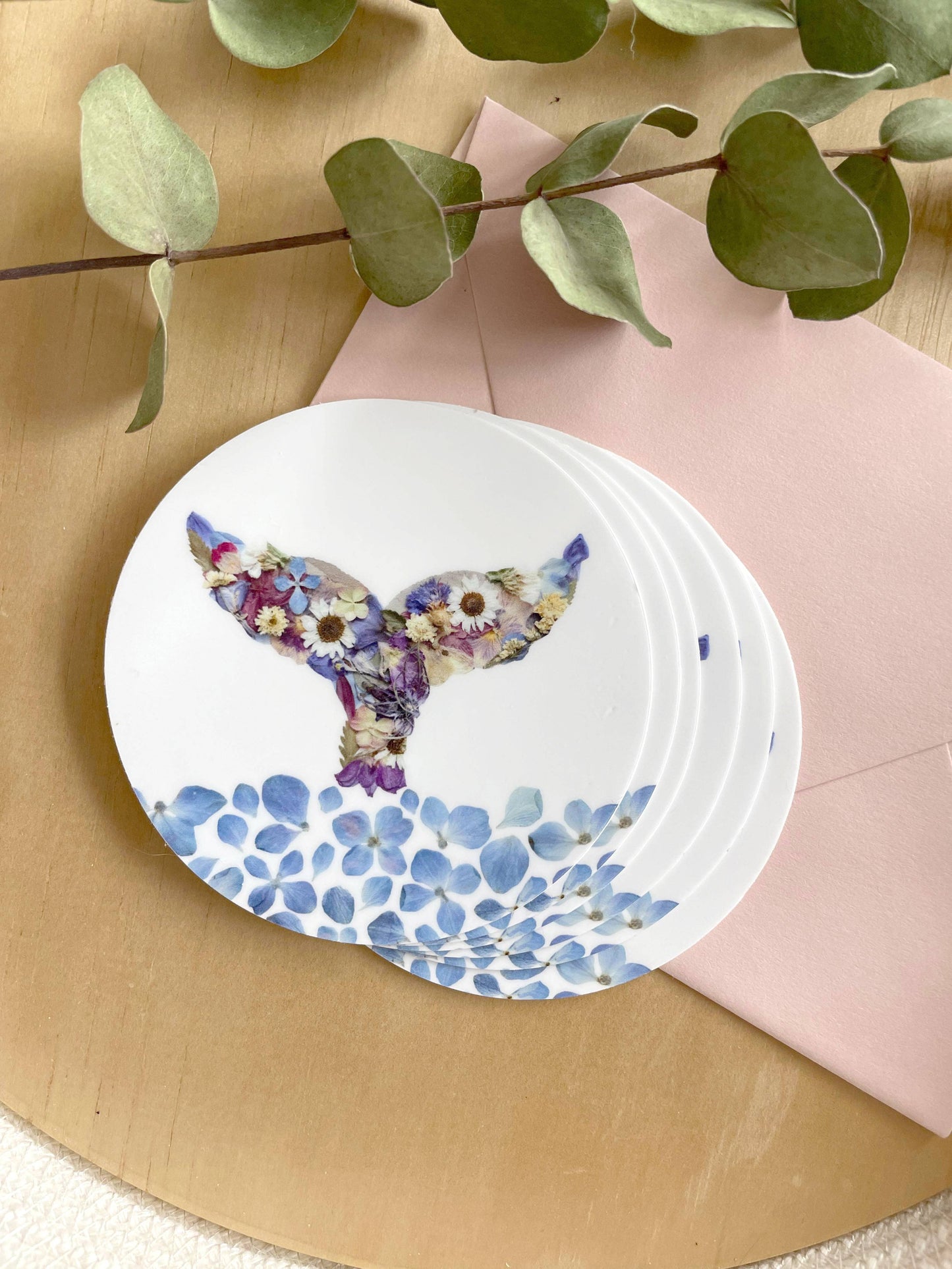Whale Tail & Water Pressed Flowers Sticker