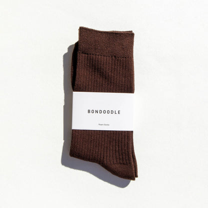 Combed Cotton Ribbed Crew Socks in Espresso