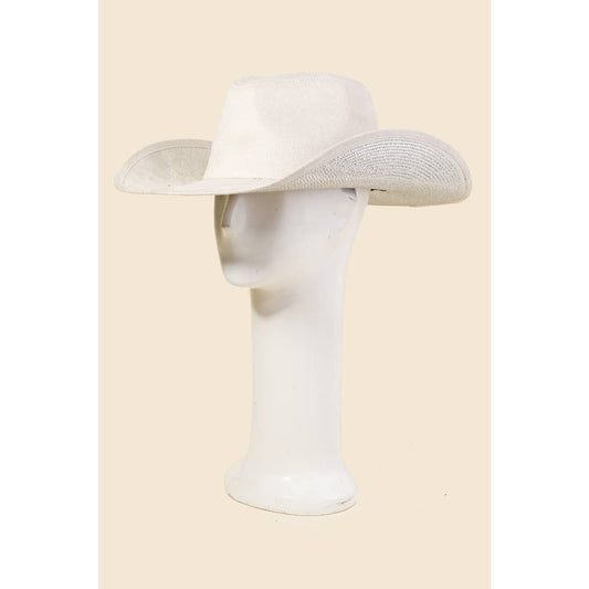 Studded Rhinestone Brim Cowboy Hat in Ivory