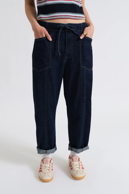 Villa Drawstring Barrel Leg Jean in Blue Mood