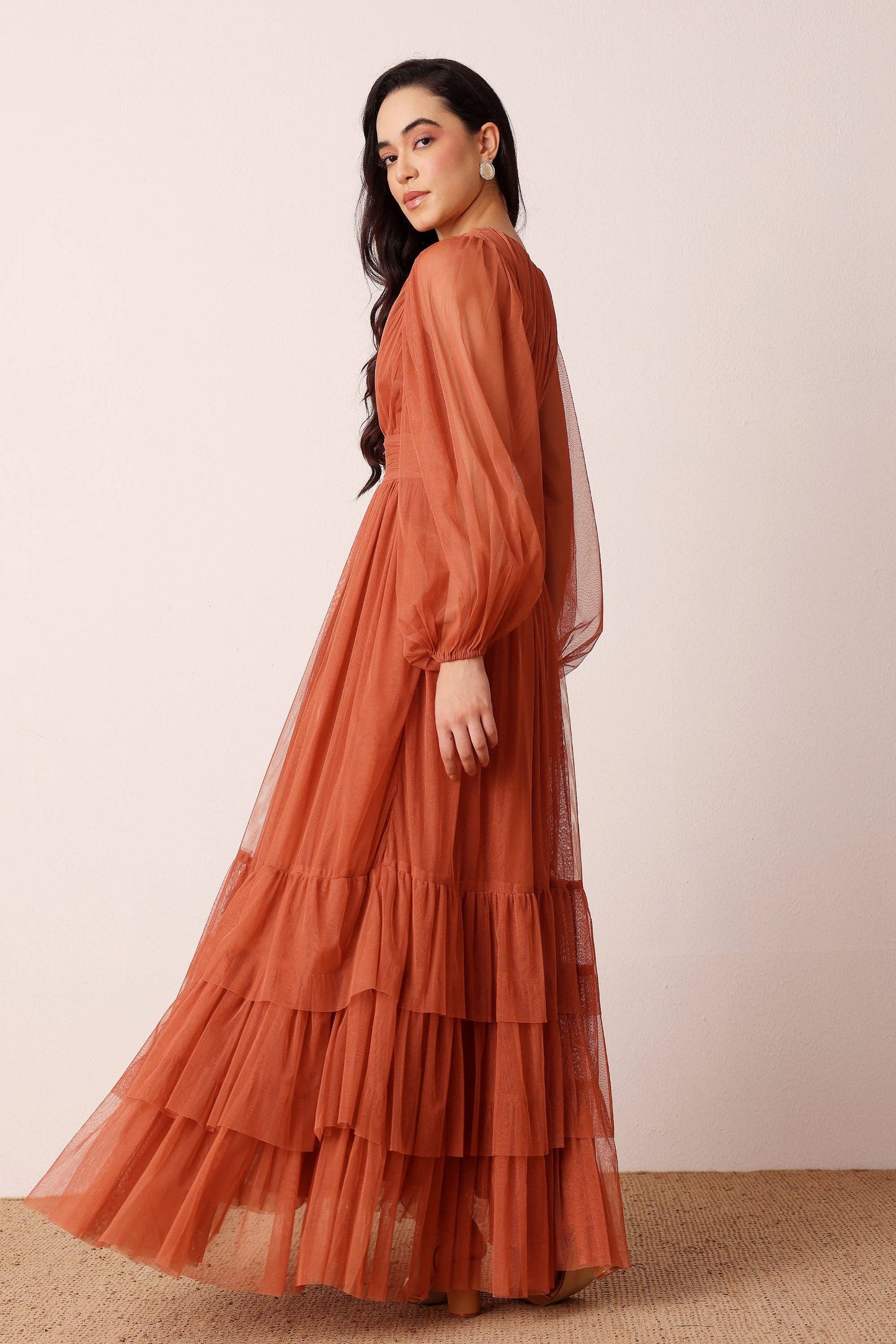 Madison Long Sleeve Maxi Dress in Terracotta