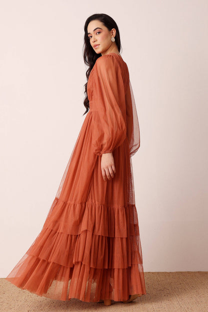 Madison Long Sleeve Maxi Dress in Terracotta