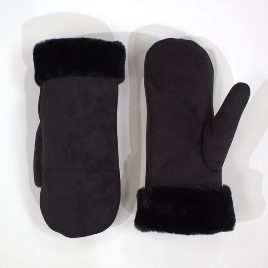 Black Faux Fur Cuff Mittens