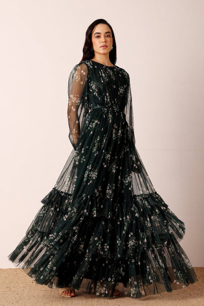 Rebecca Maxi Dress in Emerald Floral