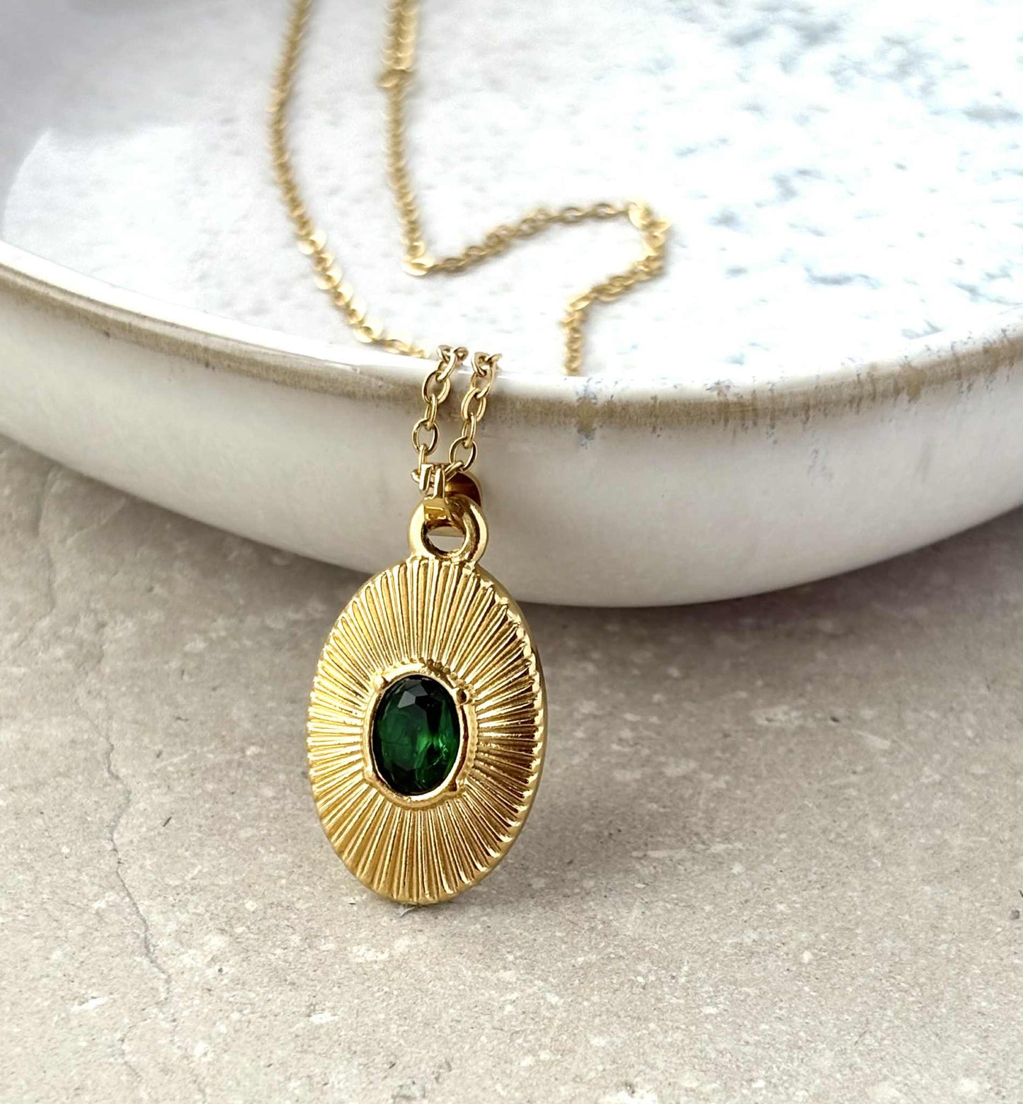 Shield Pendant With Green Stone