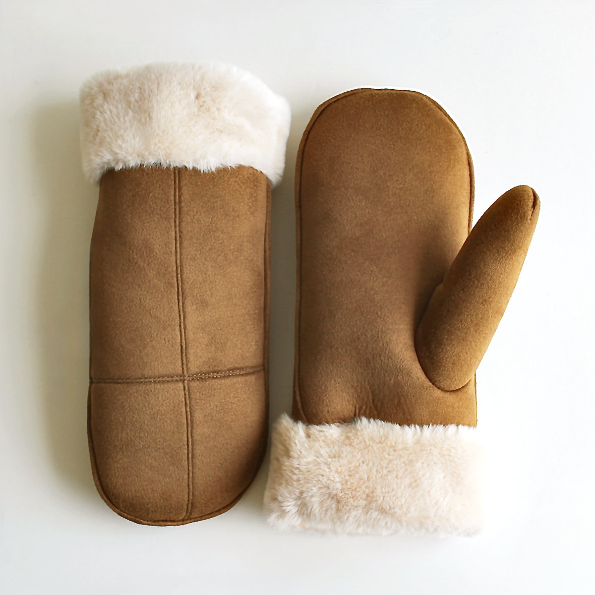 Camel Faux Fur Cuff Mitten