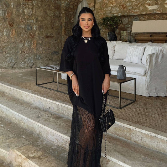 Becca Lace Skirt T-Shirt Dress in Black