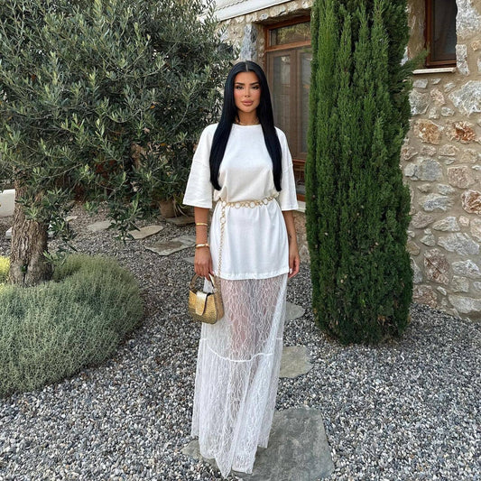 Becca Lace Skirt T-Shirt Dress in White