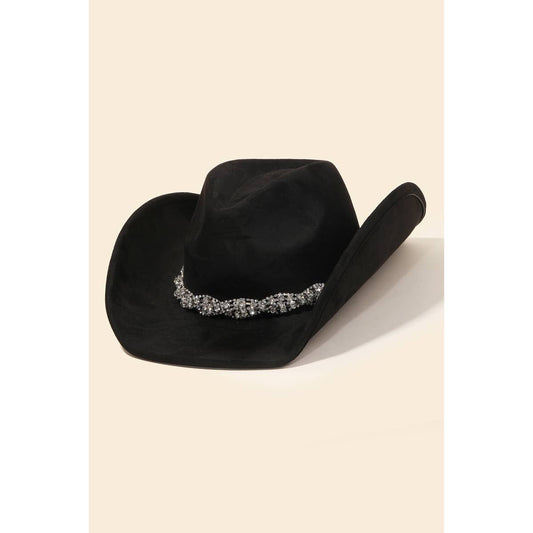 Rhinestone Chain Strap Cowboy Hat in Black