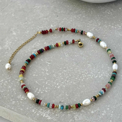 Multi-colour Stone And Pearl Necklace