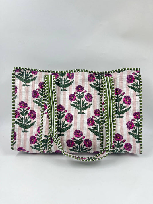 Purple Floral Kantha Quilted Reversible Tote Bag